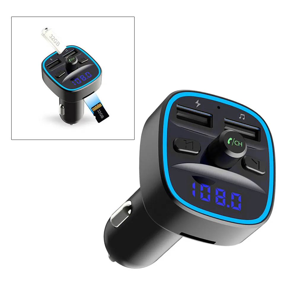 Car Fm Transmitter Vehicle Mp3 Player LED Display USB Charge Multi Function Hands Free Audio Player Compatible with