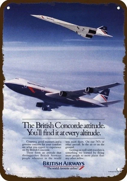 Novelty Sign1985 British Airways Vintage Look Replica Metal Sign Concorde & 747 Jet Custom Sign