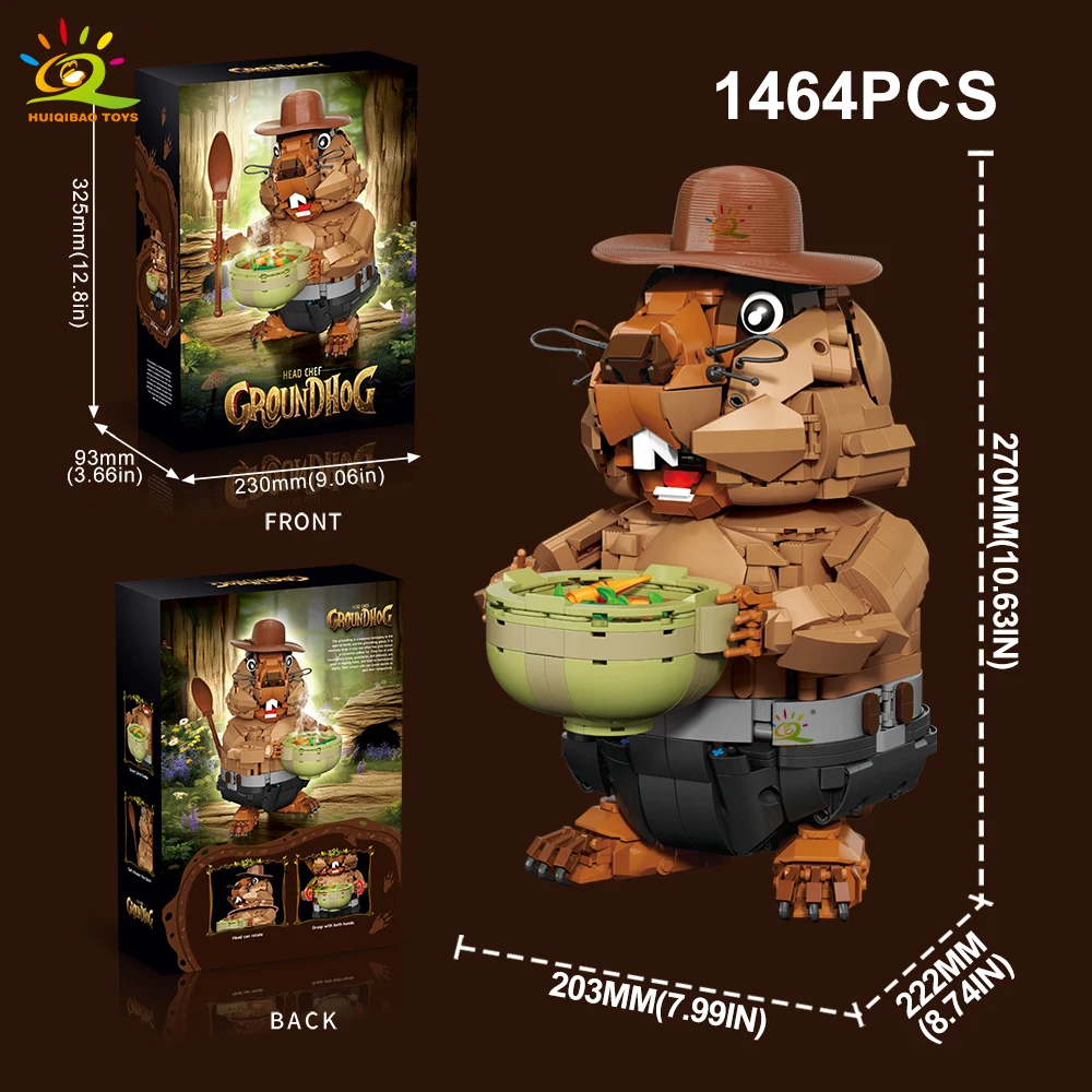 HUIQIBAO 1464PCS MOC Groundhog Model Building Block Marmot Animal Series Brick Construction Toy For Children Desk Home Decor.
