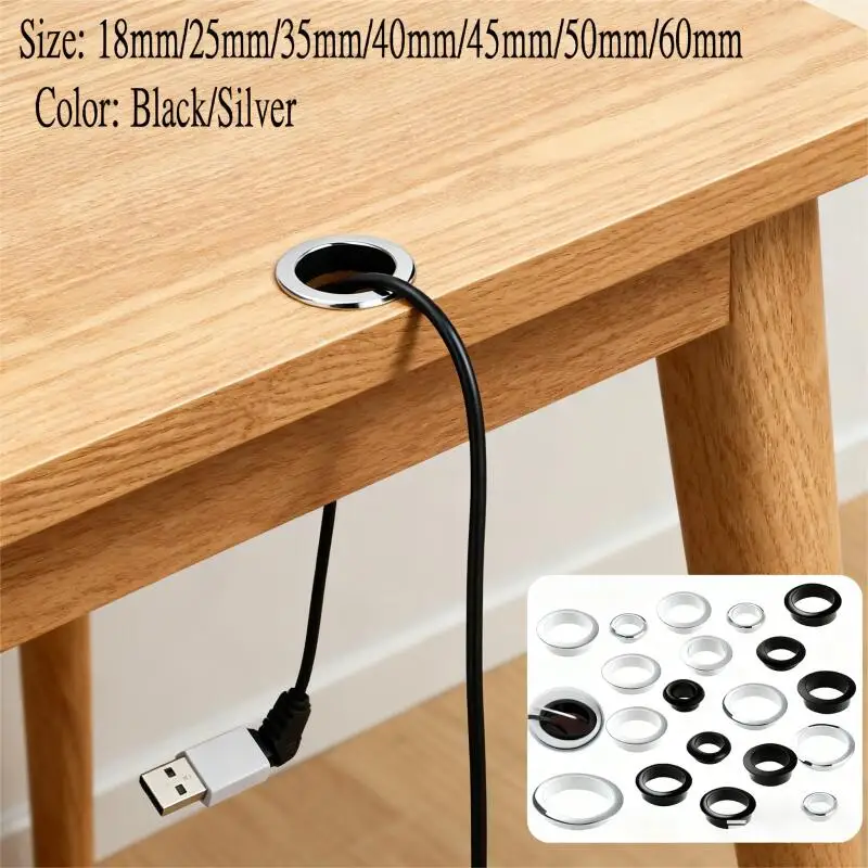 18mm-60mm Zinc Alloy Desk Grommet Cover, Cable Port Hole Cover with Brush for Wire Management, Furniture Decorative Outlet Plug