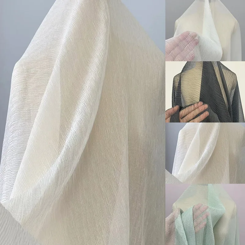 Pleated Chiffon Fabric By The Meter for Skirts Scrunchies DIY Clothes Smock Point Sewing Designer Comfortable Breathable Plain