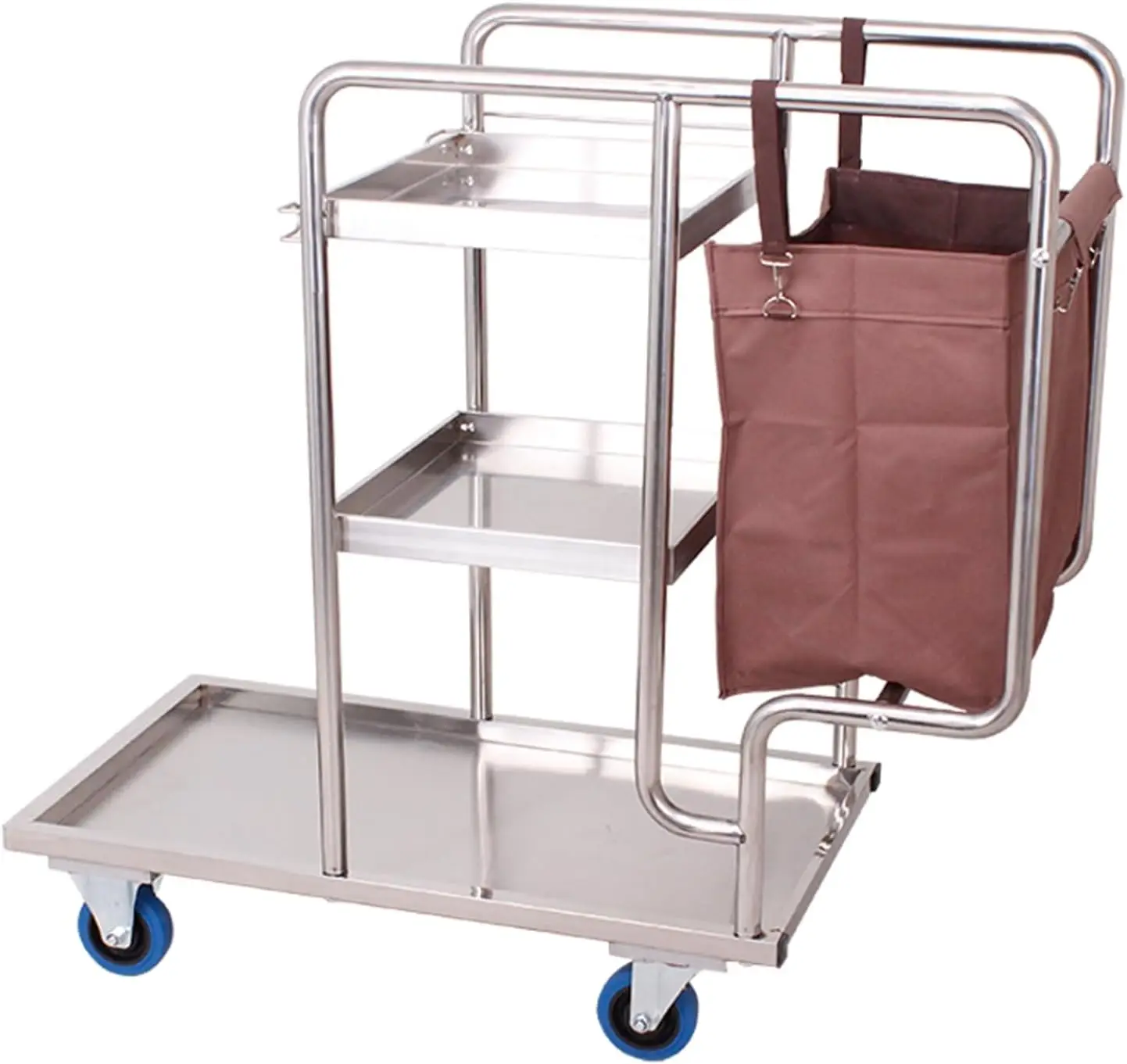 Stainless Steel Cleaning Cart, Commercial Traditional Housekeeping Service Carts, Cleaning Supplies Tool Cart Cleaning Rrolley