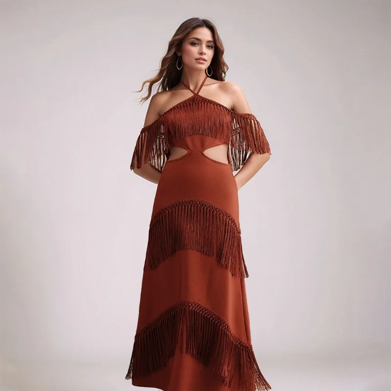 

European American Dress Women Off-the-shoulder Bandage Long Dress Women Dress