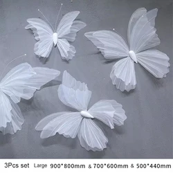 3Pcs Set Artificial Gauze Silk Butterfly Flower for Garden Wedding Decor Home Party Event Backdrop Decor Window Layout Butterfly