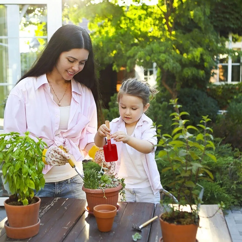 Robustes Holzgriff-Pflanzwerkzeug für Kinder, 4-teilig, Gartenskelle, Gabel, Rechen-Set, Metallkonstruktion, zum Spielen im Freien, Strandspielzeug