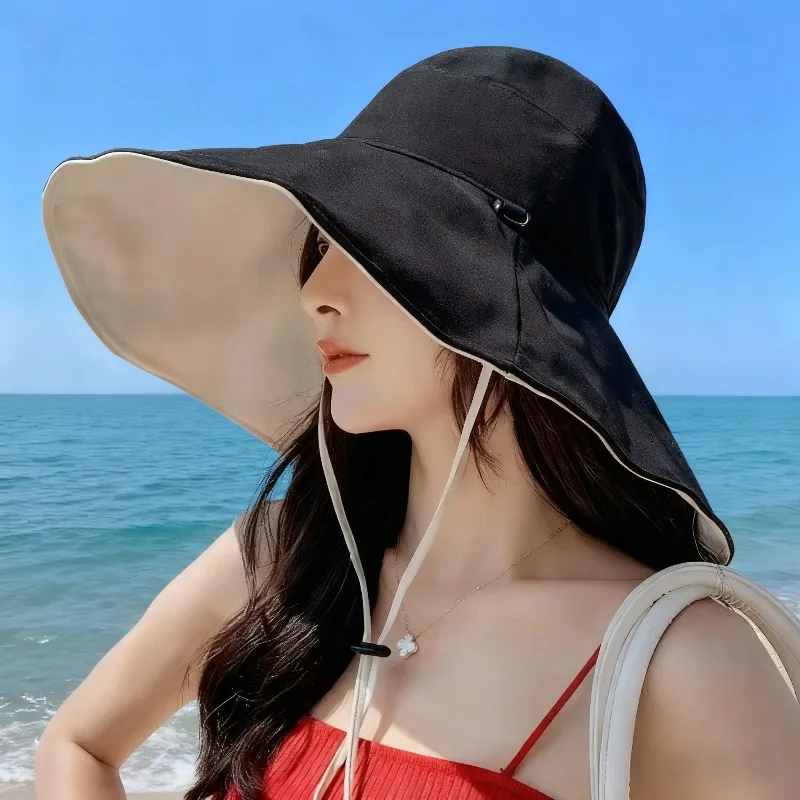 1Pc Doublesided Largebrim Hat Perfect for Summer Beach Style Outdoor Commuting Vacation Sun Protection Fashionable and Versatile - view 2