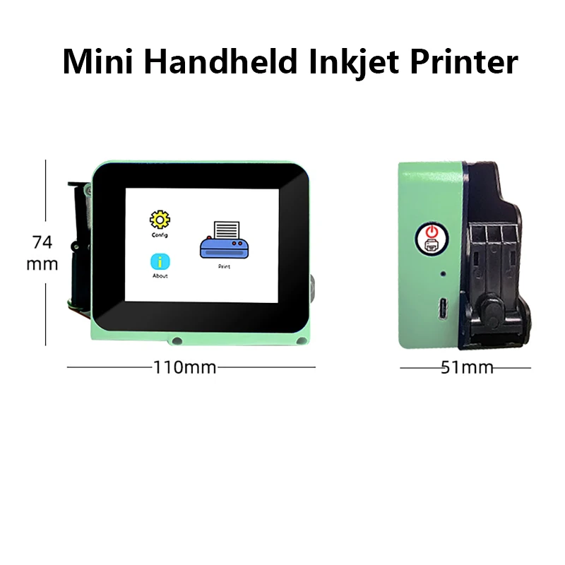 Mini Handheld Inkjet Printer Smart Touchscreen Inkjet Printer with Black Quick-Drying Ink Cartridges for QR Bar Batch Code Date