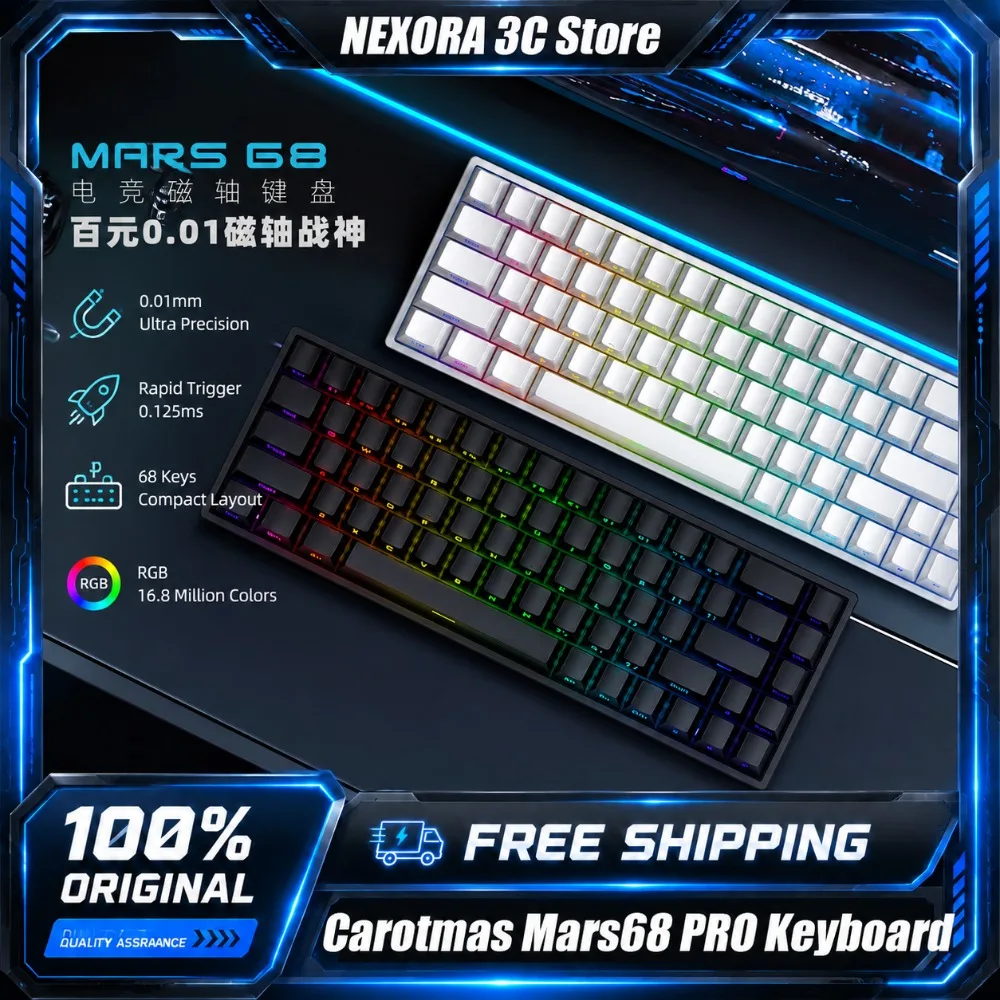 

Carotmas Mars68 PRO Wireless Magnetic Switch Mechanical Keyboard 68 Keys Rapid Trigger Hall Effect RGB Hotswap Keyboards