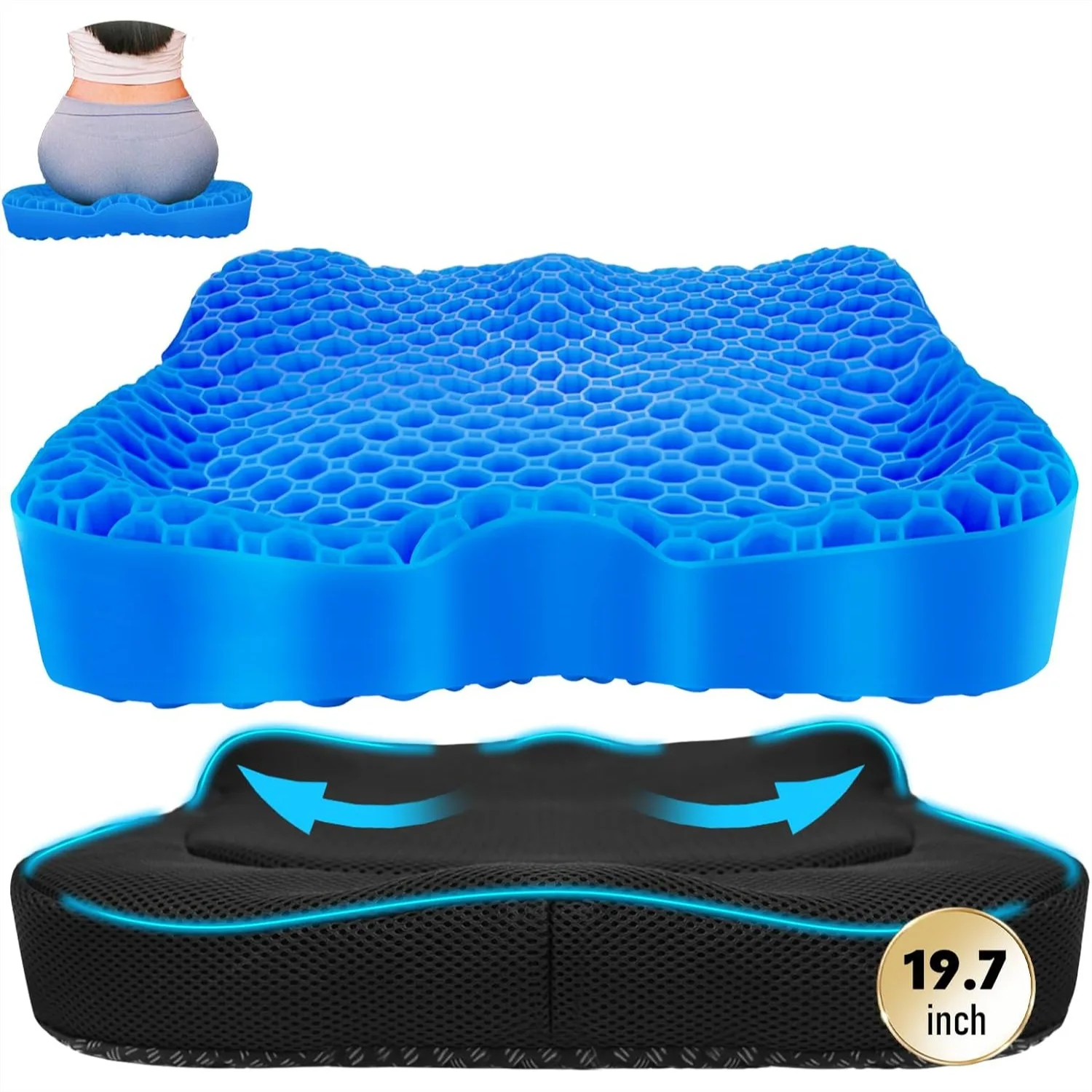 

Gel Seat Cushion for Office Chair, Thickened Honeycomb Design Pressure Relief with Anti-Slip Cover for Long Sitting