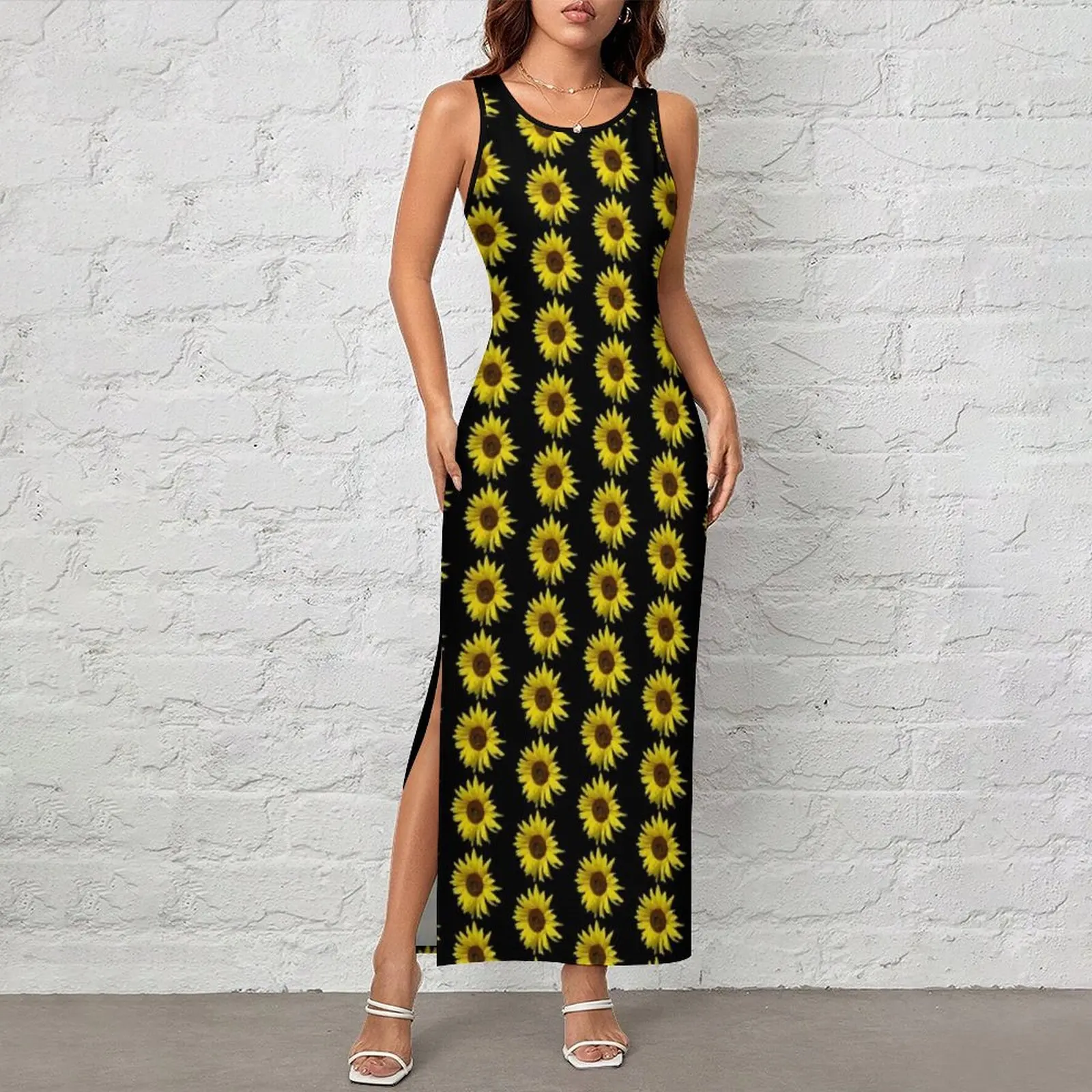 Magical Sunflower Dress Sleeveless Beautiful Sun Sunflowers Street Wear Maxi Dresses Bodycon Dress Women Design Oversize Vestido