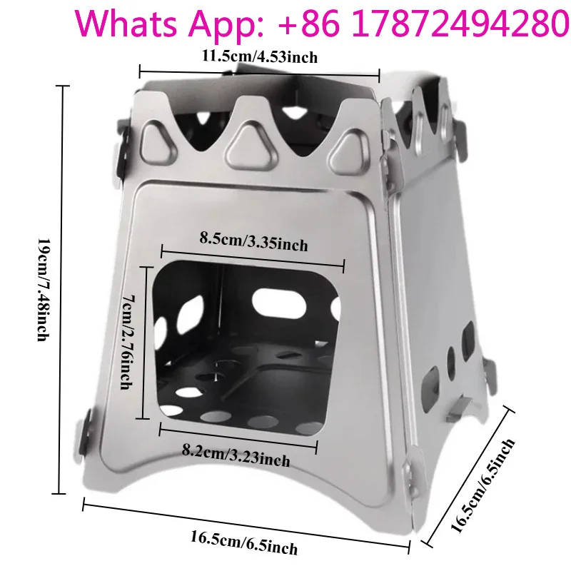 Portable camping stove, stainless steel wood/alcohol fuel for outdoor cooking and hiking equipment