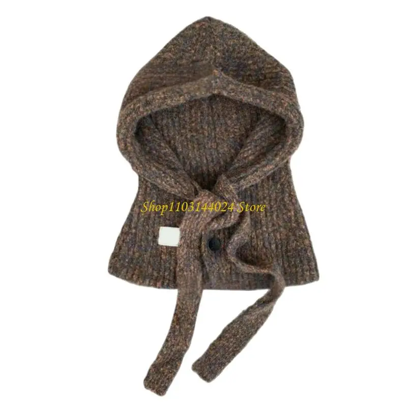 n5ke-暖かいニットバラクラバ帽子韓国スタイル調節可能なネックウォーマースカーフ帽子寒い天候アウトドア活動女性アクセサリー