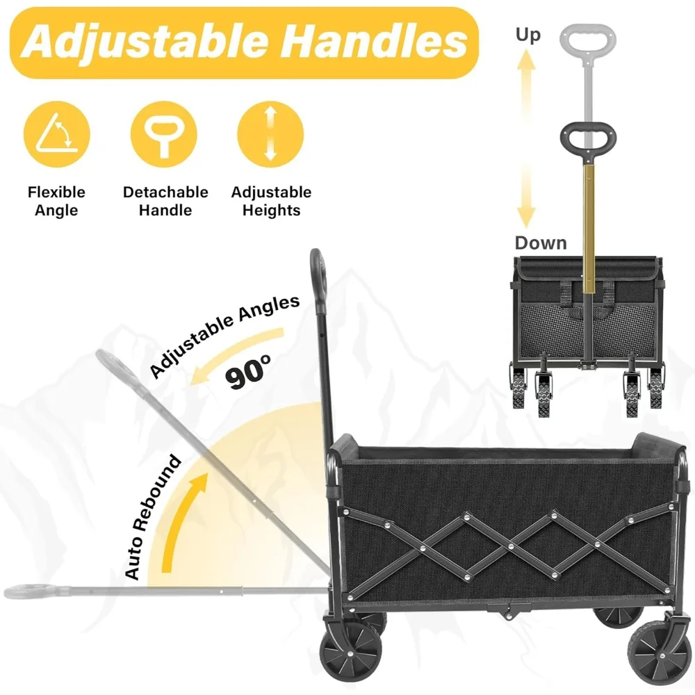 Carro plegable todo terreno con capacidad de 360 LBS, 2 portavasos, portátil para playa, camping, jardín