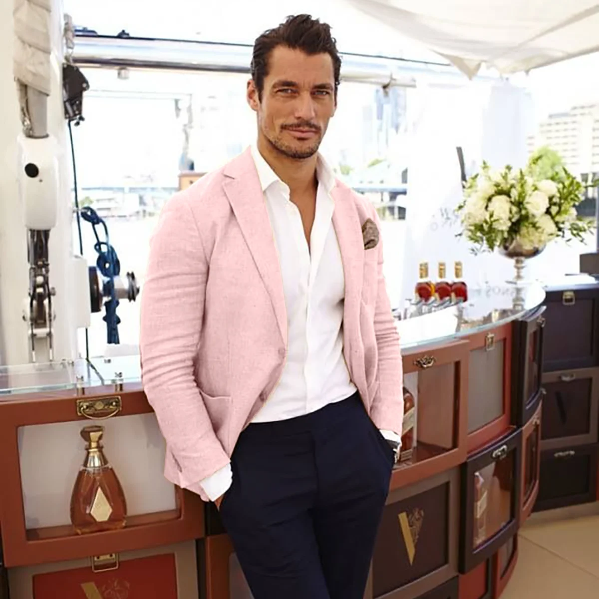 남성용 리넨 캐주얼 정장, 슬림 피트 패치 포켓 솔리드 턱시도 블레이저 Trajes Para Hombre Costumes Homme Custom Men Suits
