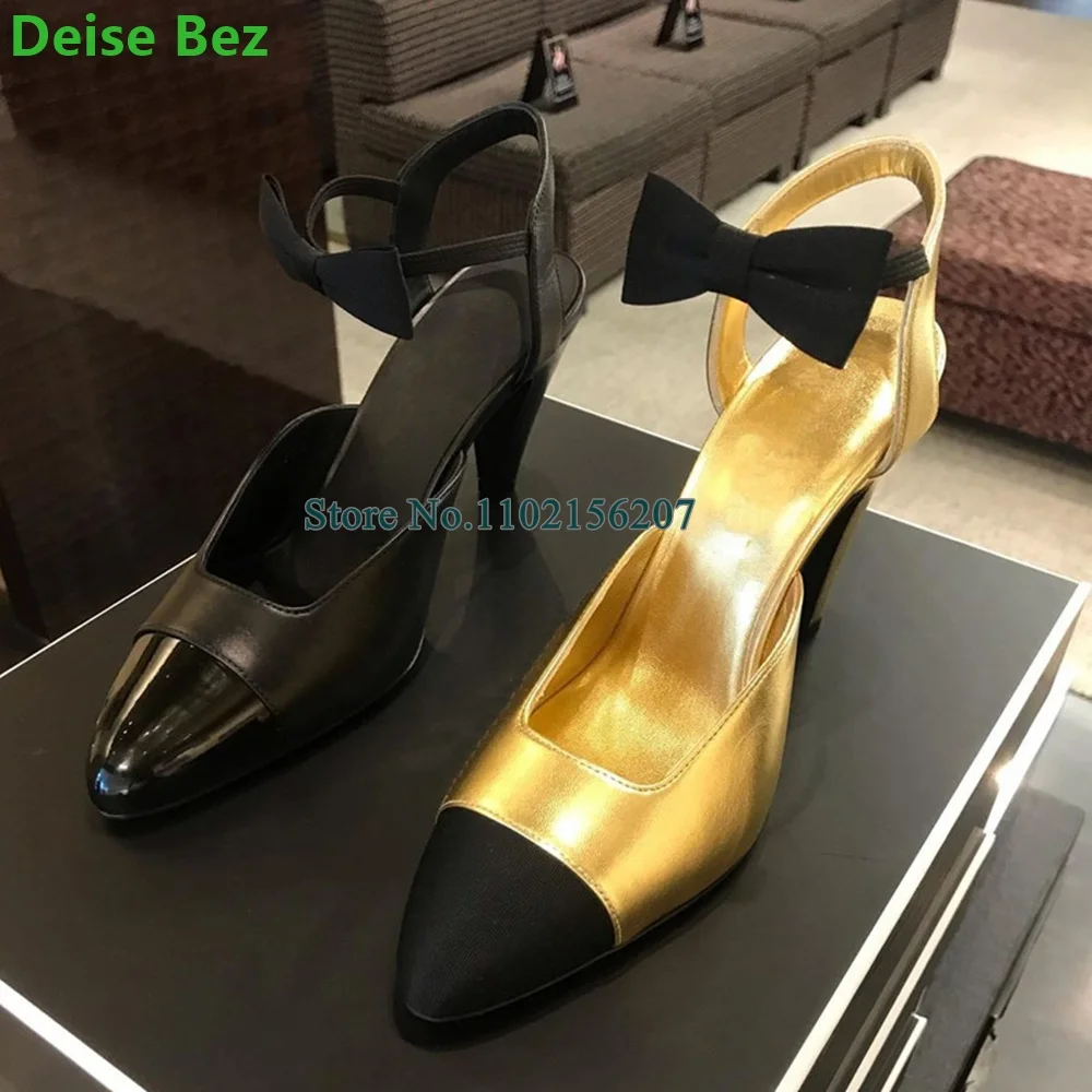 Elegant Pointed Toe Mixed Colors Butterfly Deisgn Pumps For Female Women Sweet Slingback Leather And Satin Fabric Dress Shoes