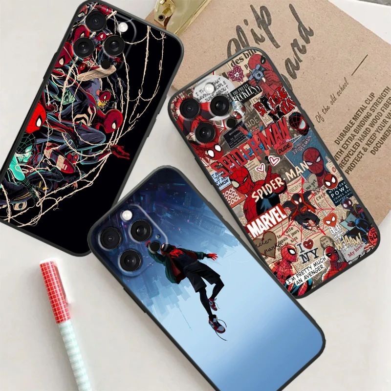 Spider Man Marvel Fashion Cool For iPhone 15 14 13 12 11 XS XR X 8 7 SE Pro Max Plus Mini Black TPU Phone Case