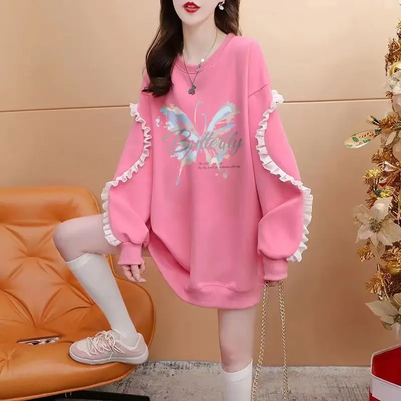 프릴 엣지 여성 풀오버 탑 한국 인기 의류 스웨트 셔츠 Emo 매칭 기본 저렴한 여성용 스웨트셔츠 (오리엔트 온 포함)