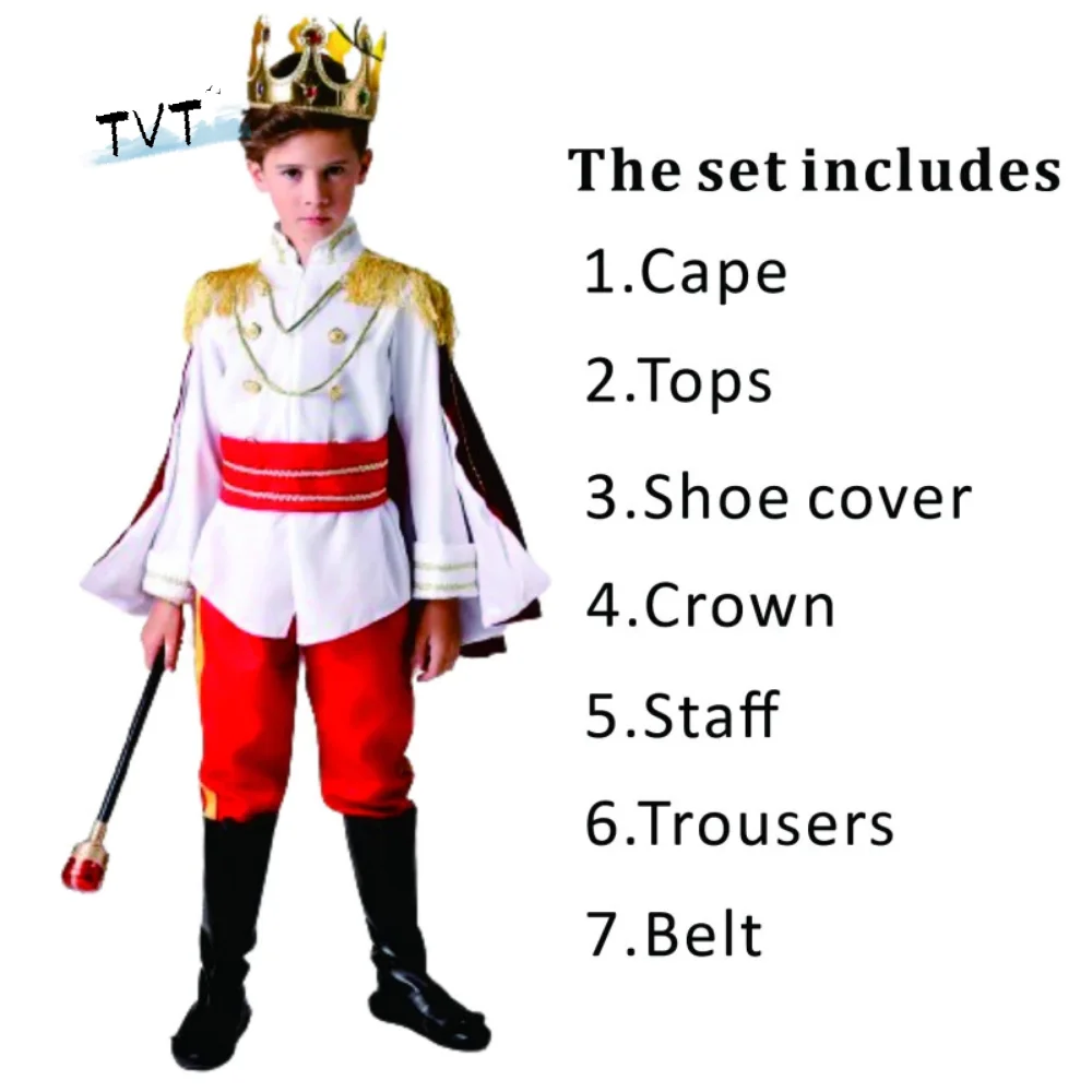 

Role Playing King Cosplay Costume Fluffy King Prince Prince Cosplay Dress Suit Halloween Clothing Kid Crown Cane Party Costume