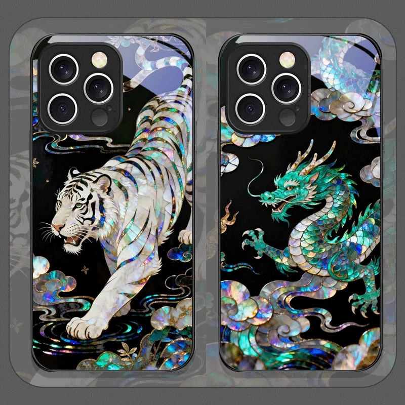 Tiger Green Dragon Marble Texture Printed Tempered Glass Pho
