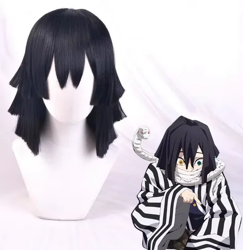 

Iguro Obanai Short Black Styled Wig Demon Slayer Kimetsu no Yaiba Heat Resistant Hair Cosplay Costume Wigs