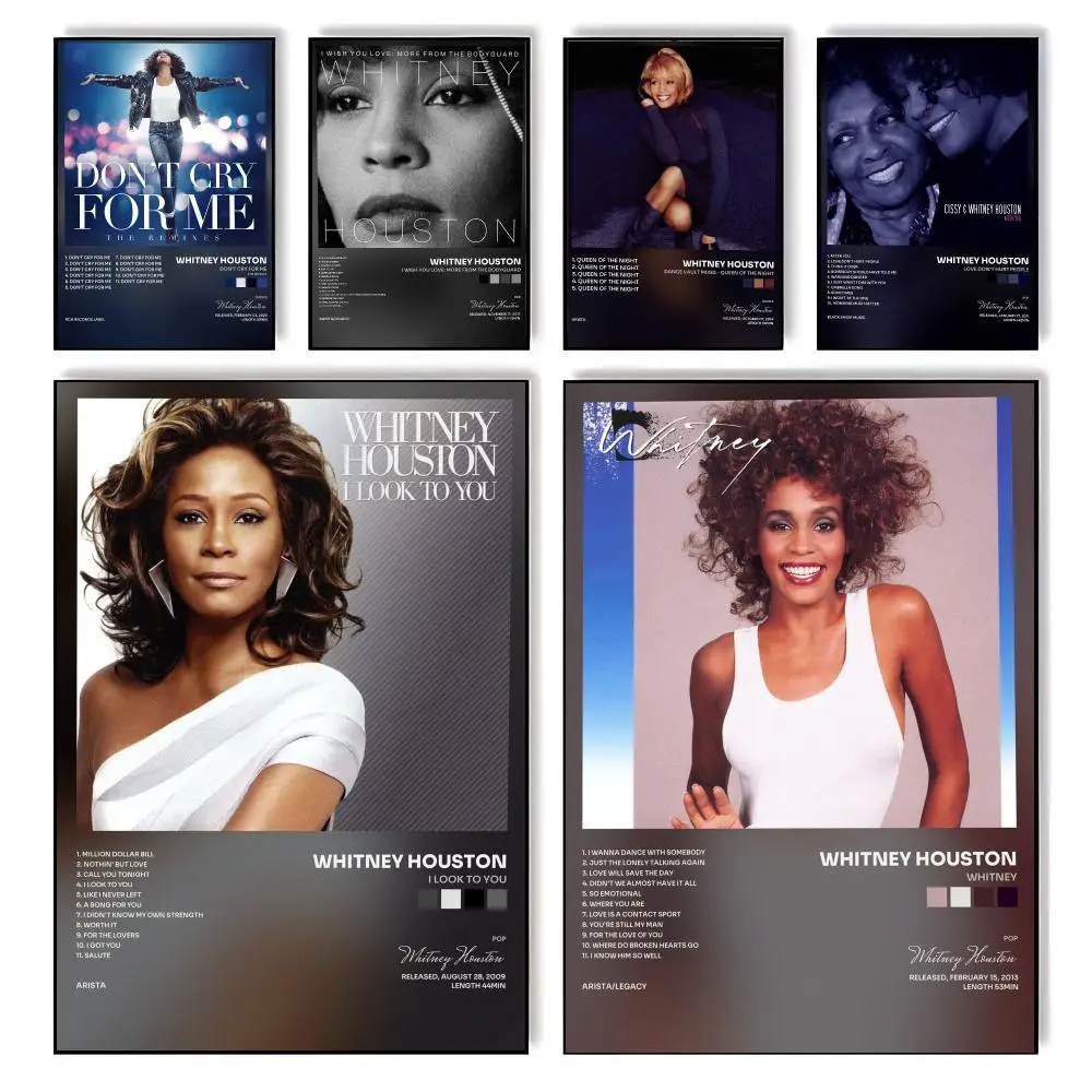 Singe W-Whitney Houston Poster Music Album Wall Art Poster | Vinyl Record Cover Decor for Bedroom Living Room Gift