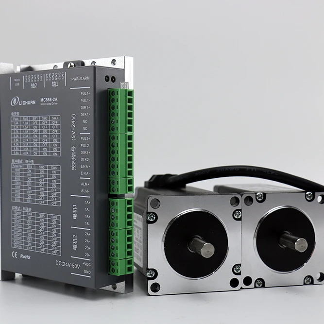 

Lichuan Шаговый двигатель Двухосевой комплект ЧПУ 5,6 А DC24V-50V 2-осевой 2-фазный Nema 24 Комплект драйверов шагового двигателя MC556-2A + LC60HS65