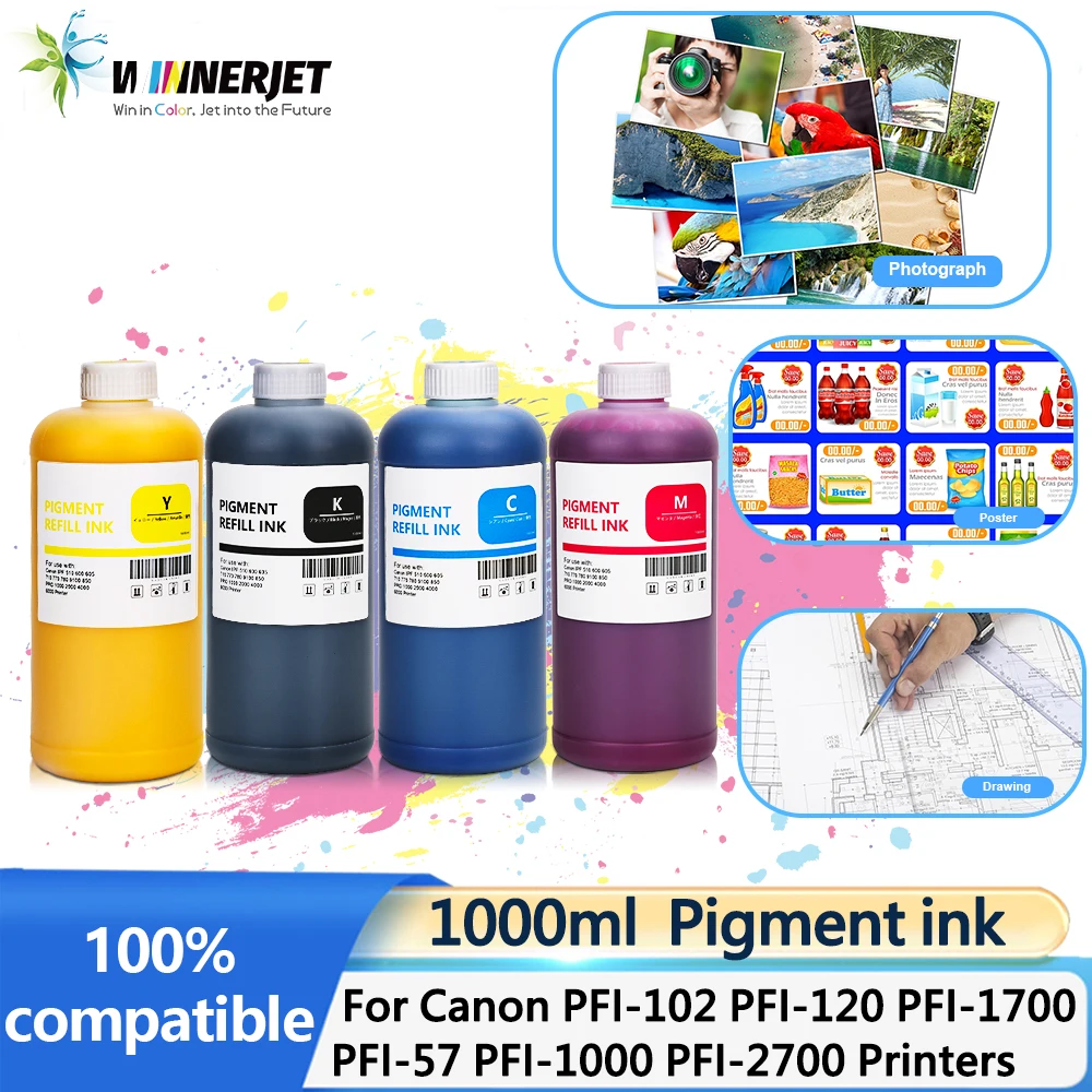 

Пигментные чернила 1000 мл, высокое качество для принтера Canon PFI-102 PFI-120 PFI-106 PFI-206 PFI-1700 PFI-57 PFI-320 PFI-1000 PFI-2700