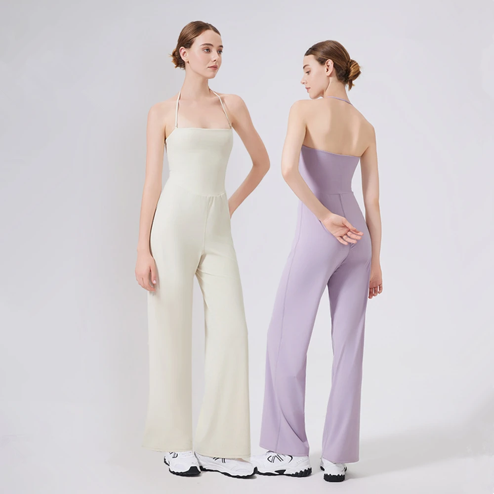 

Summer Women's Wide Leg Yoga Sport Pants Slim Vest Jumpsuit With Pad Running Trousers Backless Fitness Gym One-Piece Pant Female