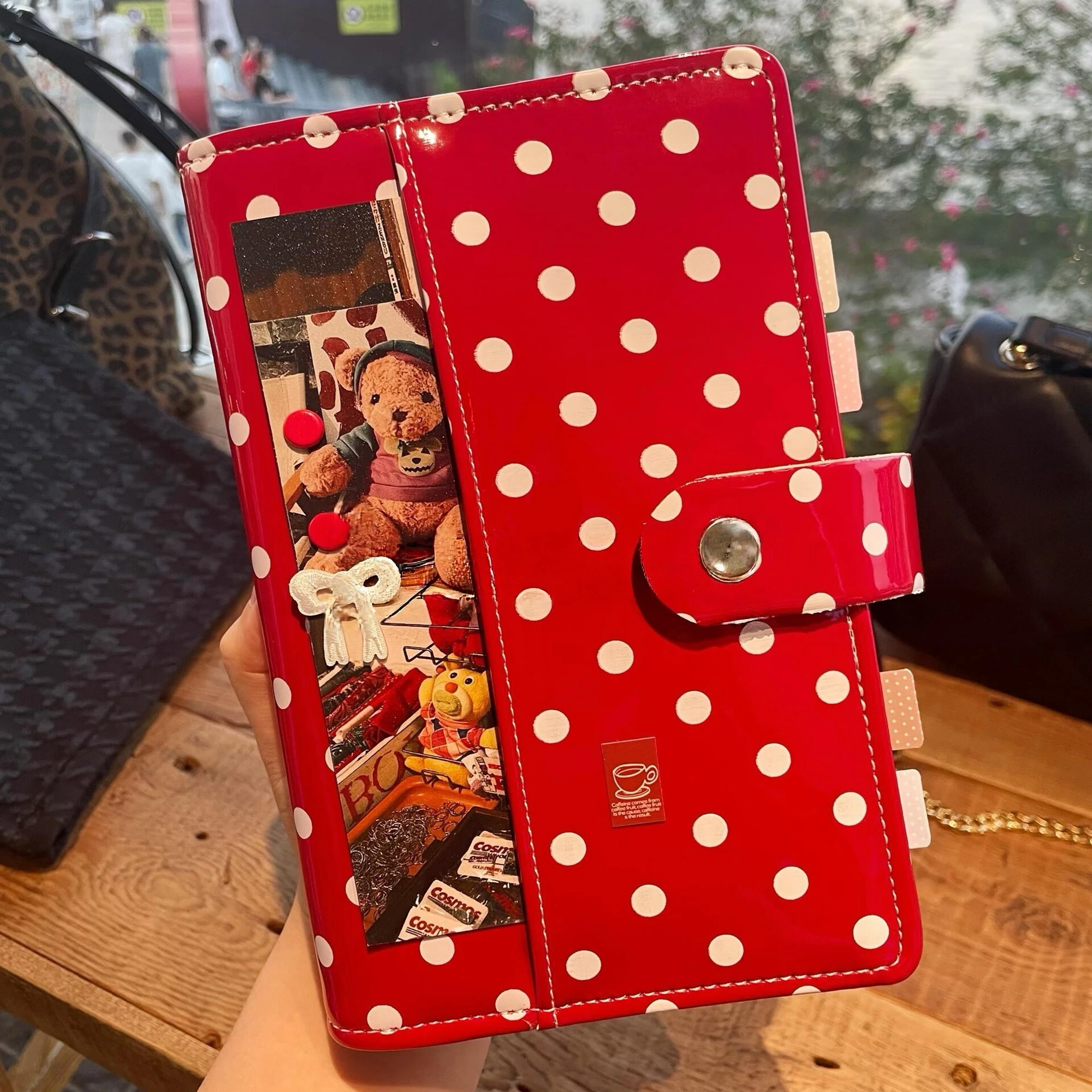Retro rotes A6-Loseblatt-Notizbuch, tragbarer Reiseplanungs-Notizblock, glänzendes Lackleder, Binder, nachfüllbarer Journal-Organizer