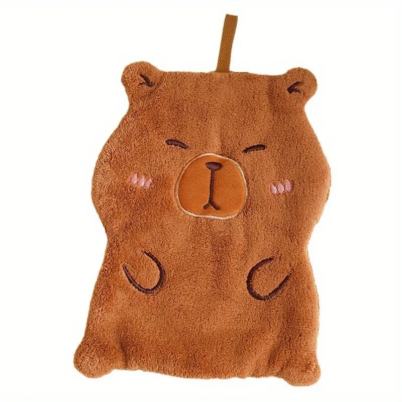 Toallas de mano de forro polar coral: diseño de capibara suave, absorbente, hipoalergénico y lindo para cocina