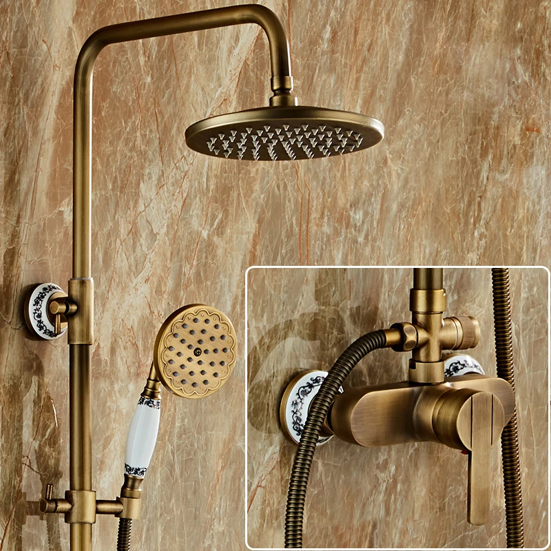 Q4Y4 antique copper shower set European retro shower faucet hot and cold dual-control shower bath home