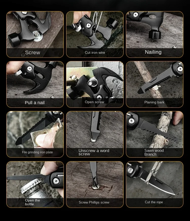 Outdoor Camping Multifunktionale Schraubenschlüssel Zangen Hammer Tragbare Überleben Werkzeug Zubehör Kit Überleben Ausrüstung für Outdoor Camping