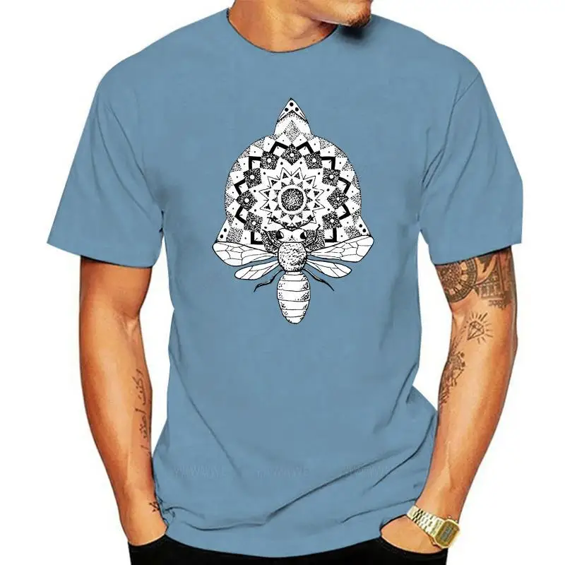 

New Fashion Bee Mandala Novelty Design T-shirt Men Simple Style t shirt Short Sleeve Retro Style Geometric teenager tee tops