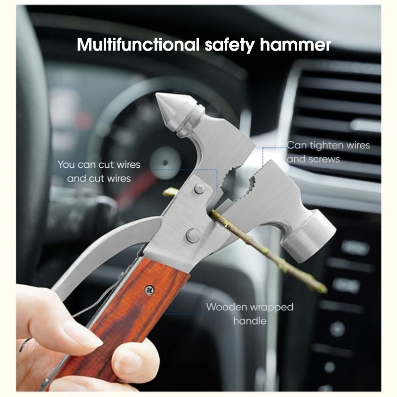 All Metal Car Safety Hammer with Window Breaker and Seatbelt Cutter Multifunctional Emergency Escape Tool for Car