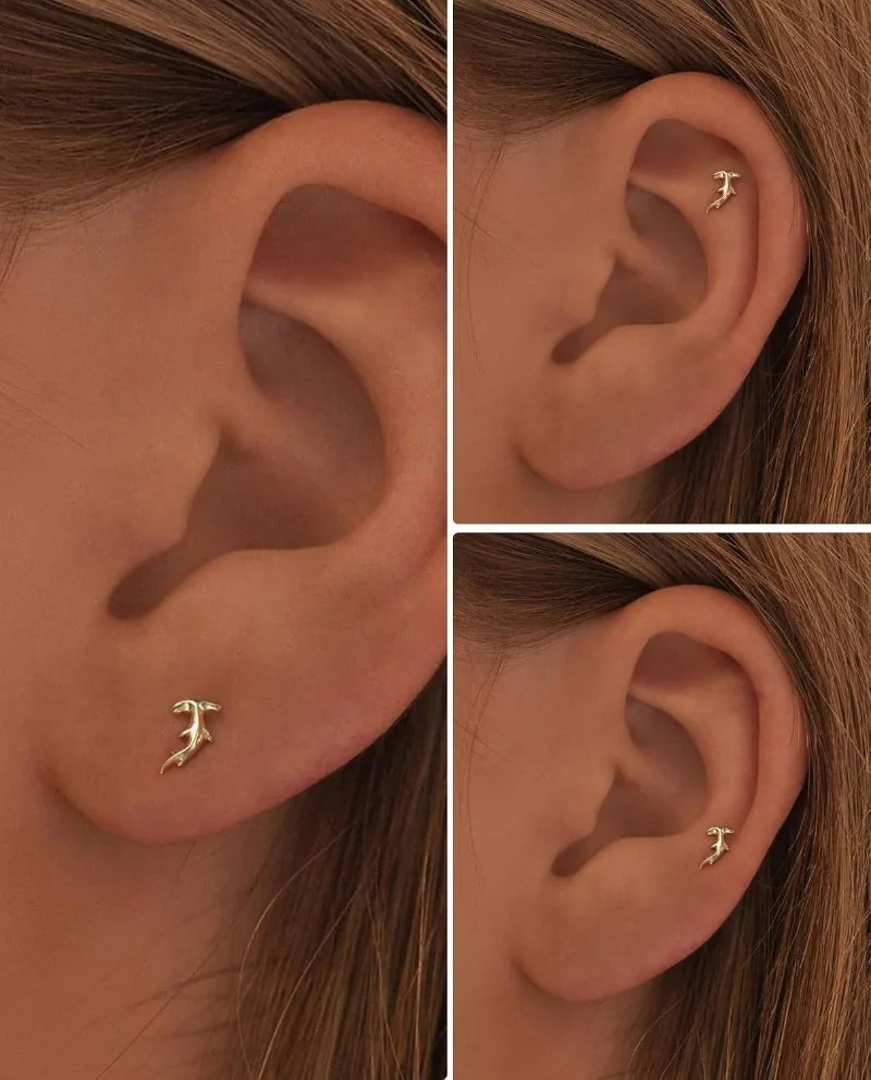 1/2pcs 14K Gold Plated Tiny Hammerhead Shark Dragon Cowboy Boot Palm Tree Softball Stud Earrings for Women Girls Helix Jewelry view 2