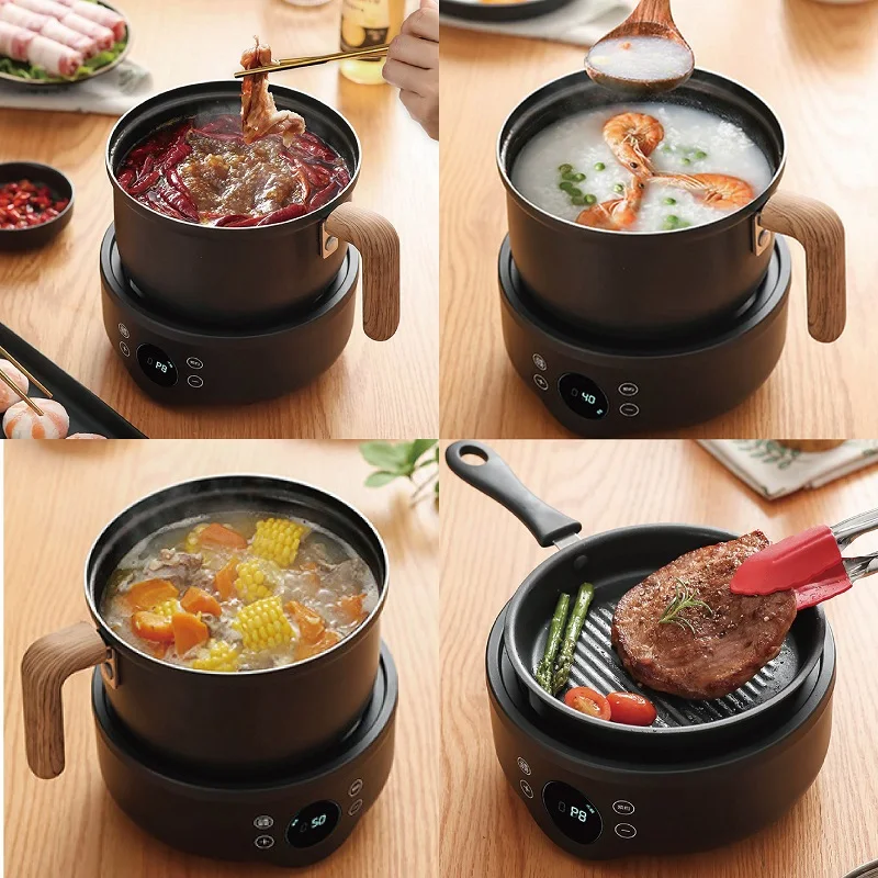 110V/220V Smart Electric Cooker Multifunction Split Pot Home Non-stick Frying Pan Mini Electric Hot Pot Appointment Steamer 1.8L