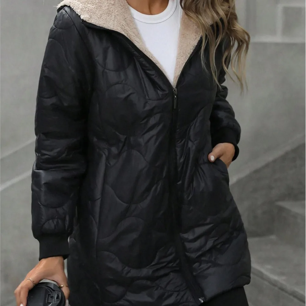 2026 Women's Long Puffer Coat Winter Fleece Lined Thickened Down Jacket Windproof Warm Quilted Parka Zip Up Hooded Cotton Coat