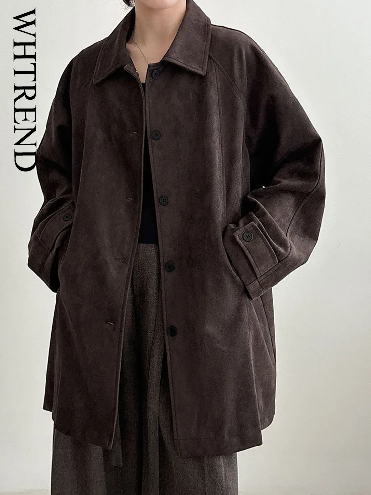 

WHTREND свободная куртка средней длины в корейском стиле с лацканами для женщин, осенние новые однобортные куртки, пальто WH1540