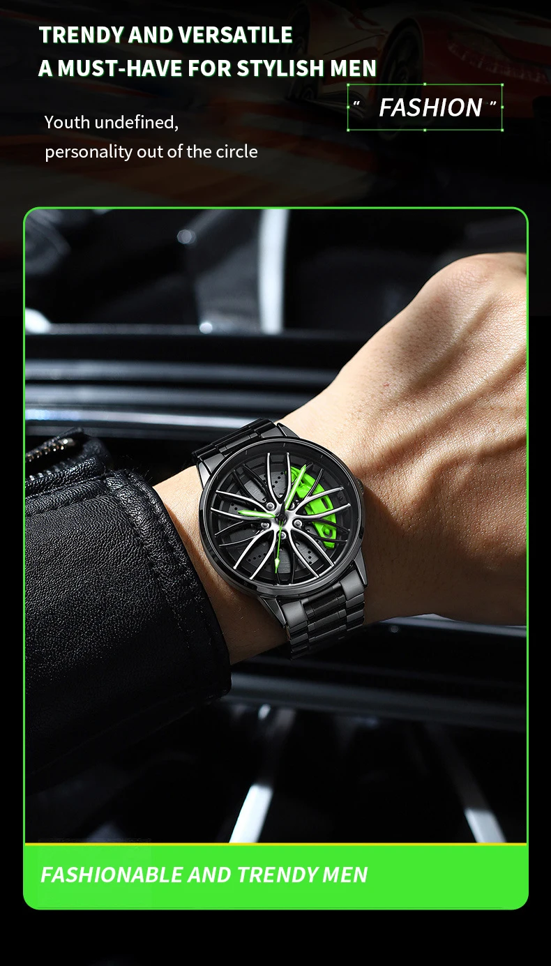 2024New Car Watch Rotating Dial Quartz Movement Stainless Steel VA AV VOOM Top Brand Sports Style Black Wrist Watch Reloj Hombre