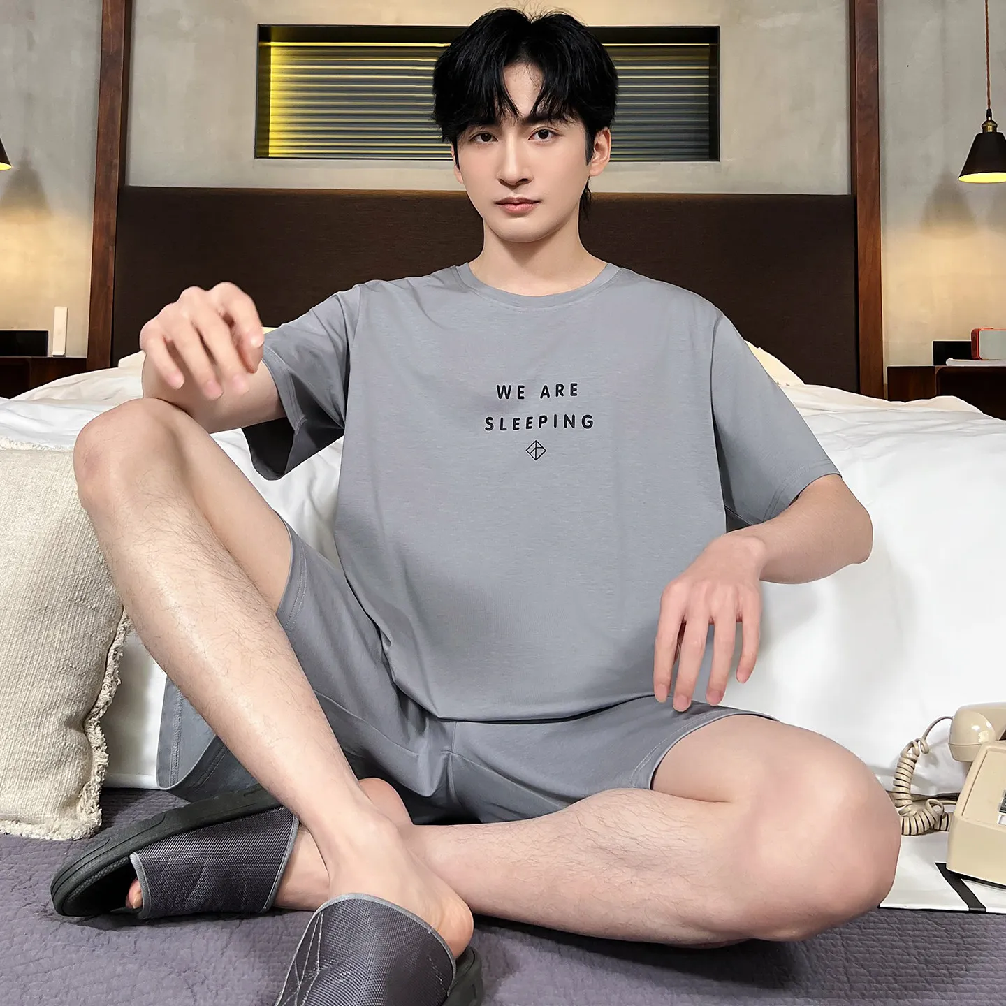 

Мужской летний комплект пижамы из модала 2026: шорты и футболка с коротким рукавом, свободный крой, легкий, мягкий, для дома и отдыха