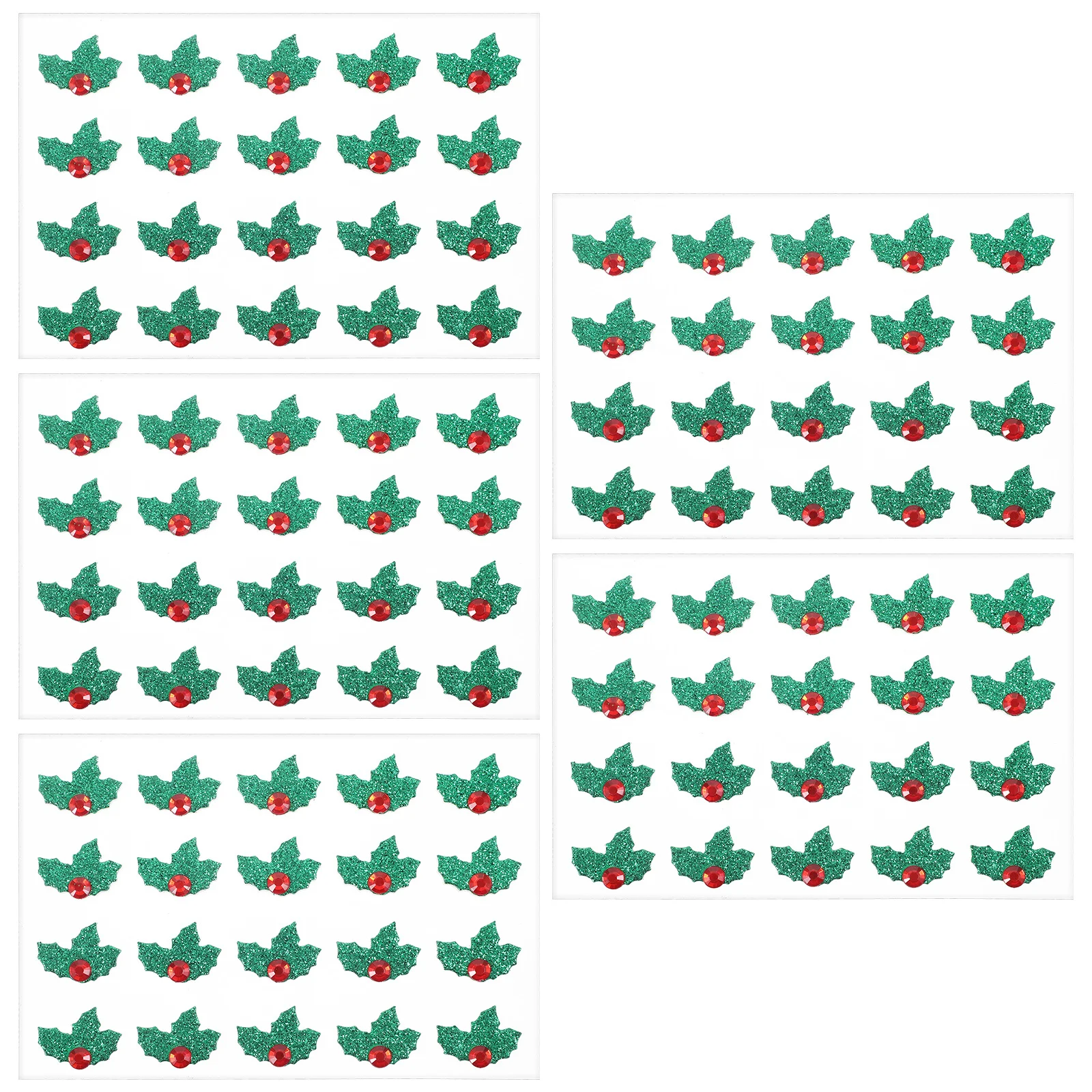 5 fogli adesivi natalizi con agrifoglio verde rosso glitter strass adesivi decorativi dimensionali acrilici per album di carte