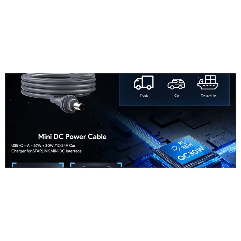 Top-For Starlink Mini 100W 2-In-1 Car Charger With 3Meter Type-C To DC Cable LED Screen Insert The Cigarette Lighter Hole