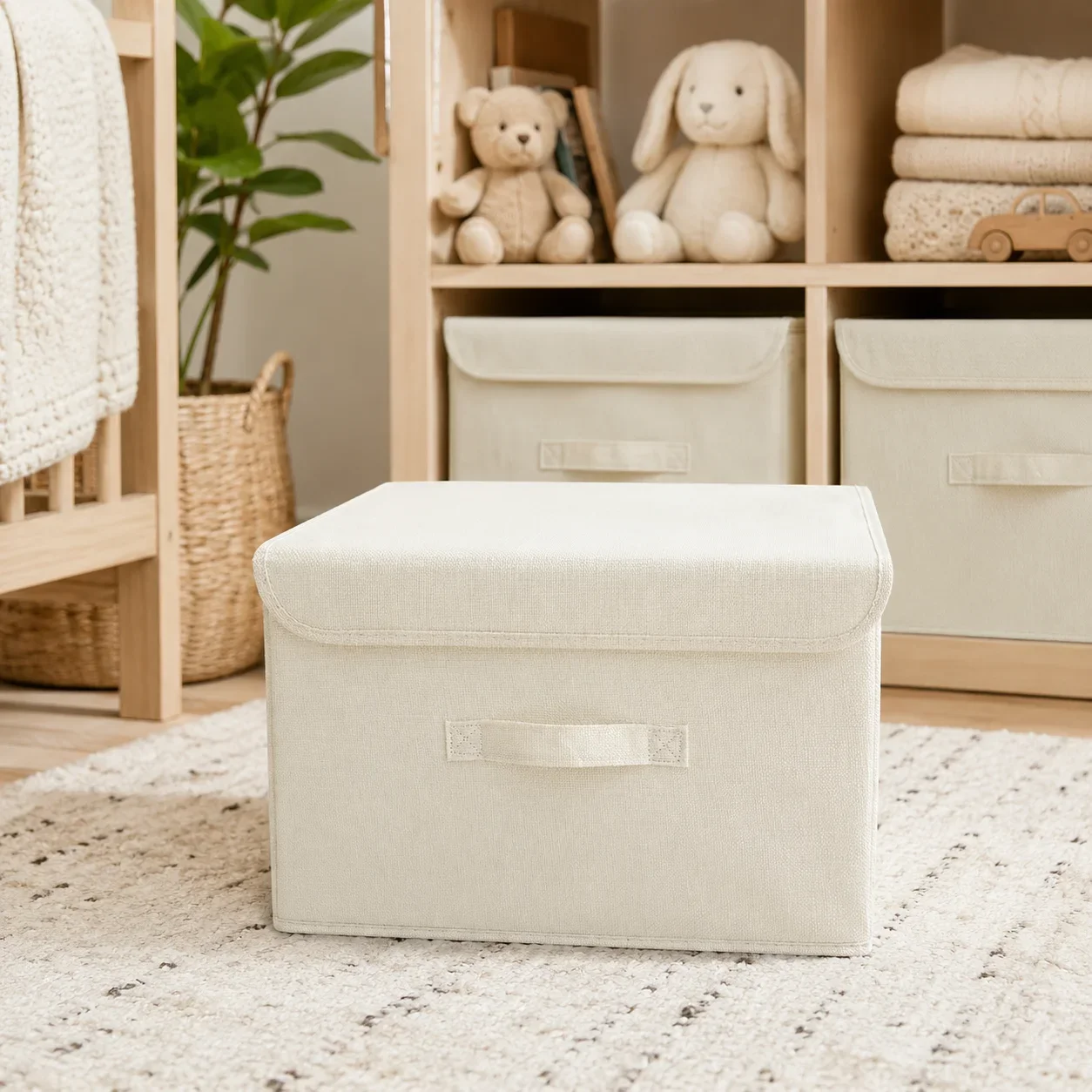 Image of Staubdichte Aufbewahrungsbox mit Deckel Große Kapazität Faltbarer Kleidungsorganizer Korb für Kinderspielzeug Socken Unterwäsche Haushaltsaufbewahrung