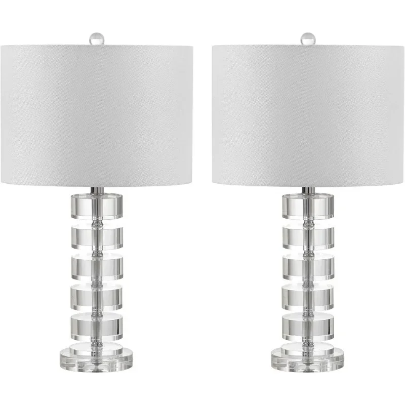 Lighting Collection Modern Glam Clear Crystal 25-inch Bedroom Living Room Home Office Desk Nightstand Table Lamp Set of 2