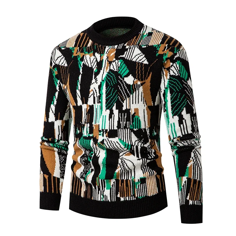 Wintertrui voor heren 2025, kersttrui, coole truien, vintage geometrisch patroon, warme truien, paar gebreide truien, jas