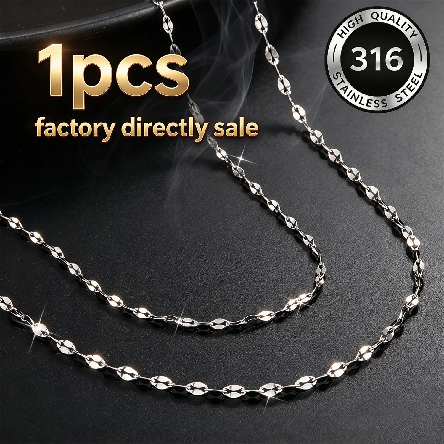 Trendy 316 Stainless Steel Thin Lip Chain Necklace Silver Tone Blank Chain Single Piece Dainty Daily Wear Necklace DIY Jewelry