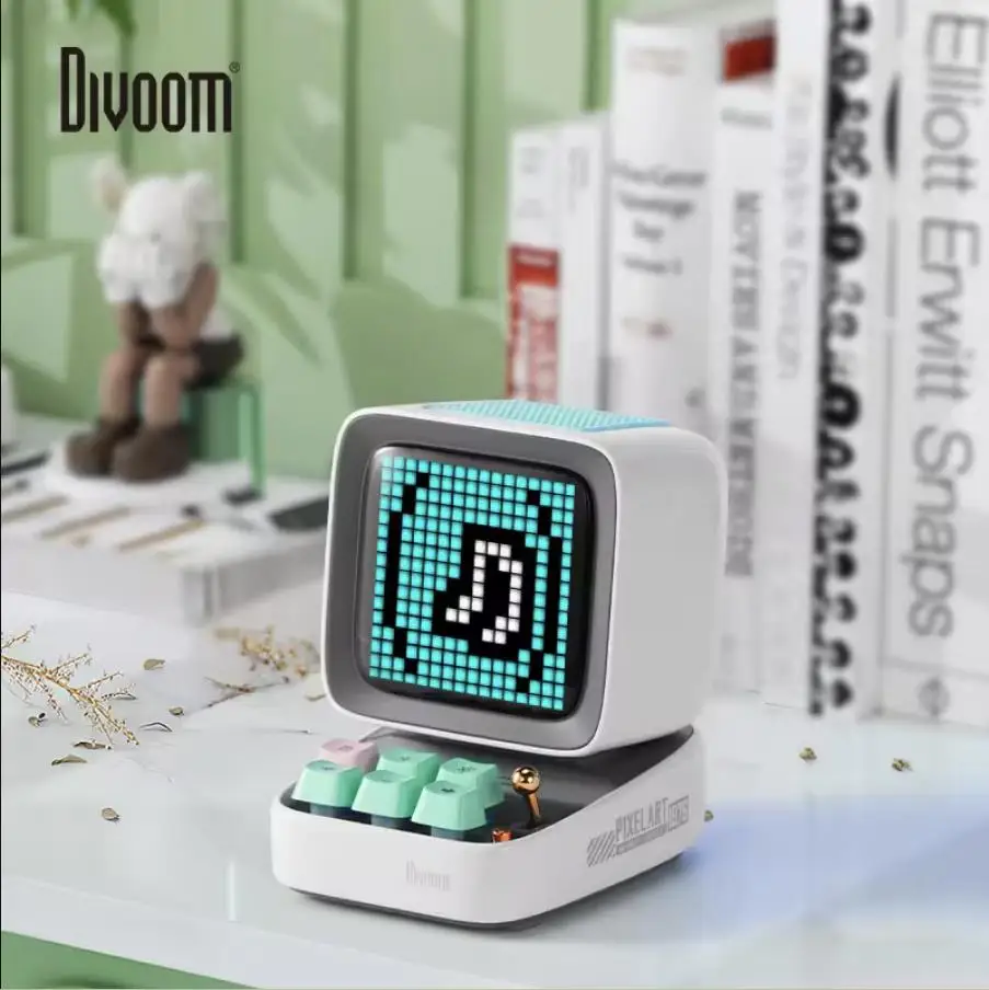Divoom DITOO Pro Pixel Bluetooth Wireless Speaker Santorini White Mechanical Retro Mini Computer Model Smart Speaker Alarm Clock