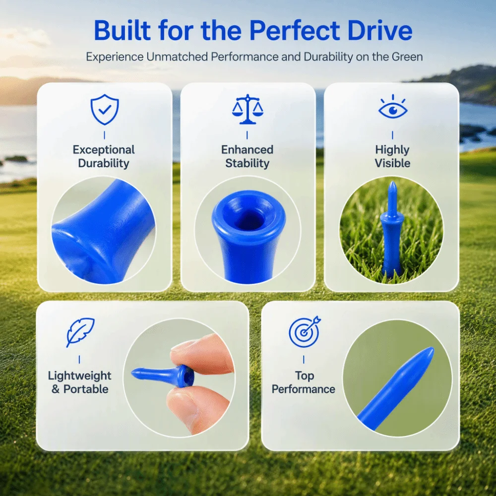 100pcs 68mm Length Step Down Golf Tees 2.5 Inches Height 100 Pack Count Unbreakable Plastic Tees Bright Colored 1 1/4 Inch Size
