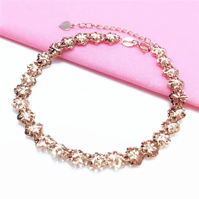 

Plated 14K rose gold romantic flower bracelets for women three-dimensional hollow 585 purple gold light luxury wedding jewelry