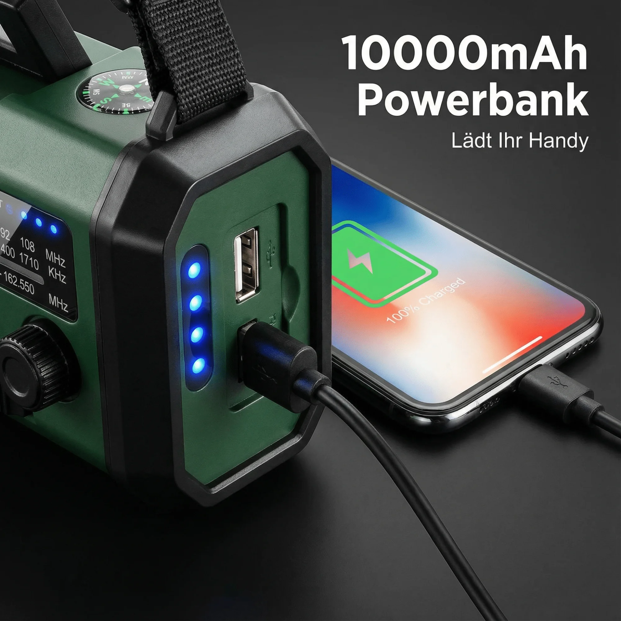 Radio na energię słoneczną z funkcją ładowania 10000mAh/20000mAh, przenośne radio awaryjne z odbiorem AM/FM, latarką LED, alarmem SOS, ładowaniem USB-C do użytku na kempingu i na świeżym powietrzu.